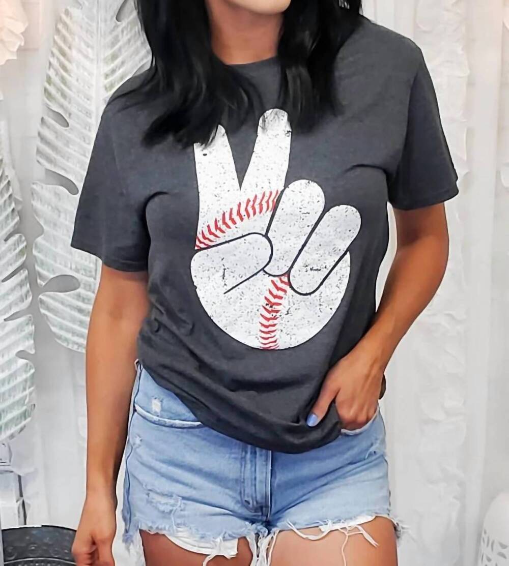NEW SUGAR STITCH baseball peace sign tee in gray